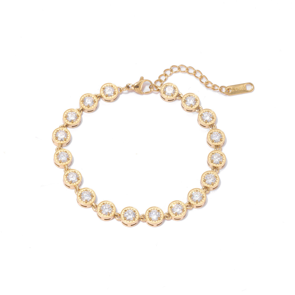 Bezel Set CZ Tennis Bracelet in Stainless Steel PVD 14K Gold