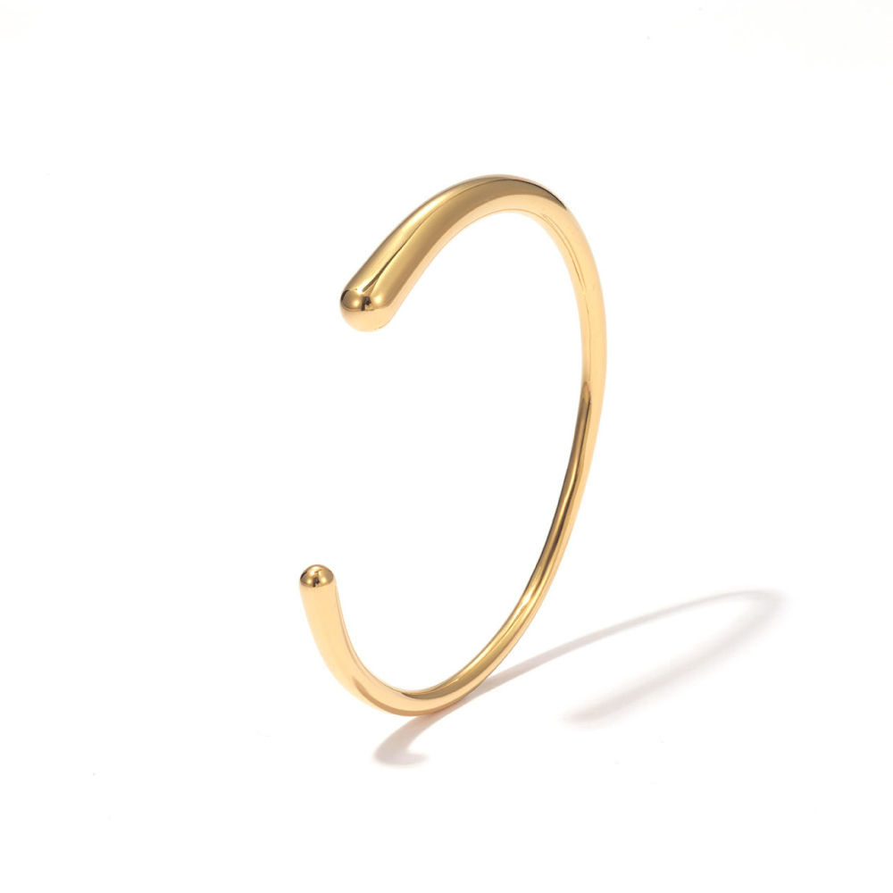 Sleek Bracelet with Polished Ball Ends in PVD Stainless Steel 14K Gold