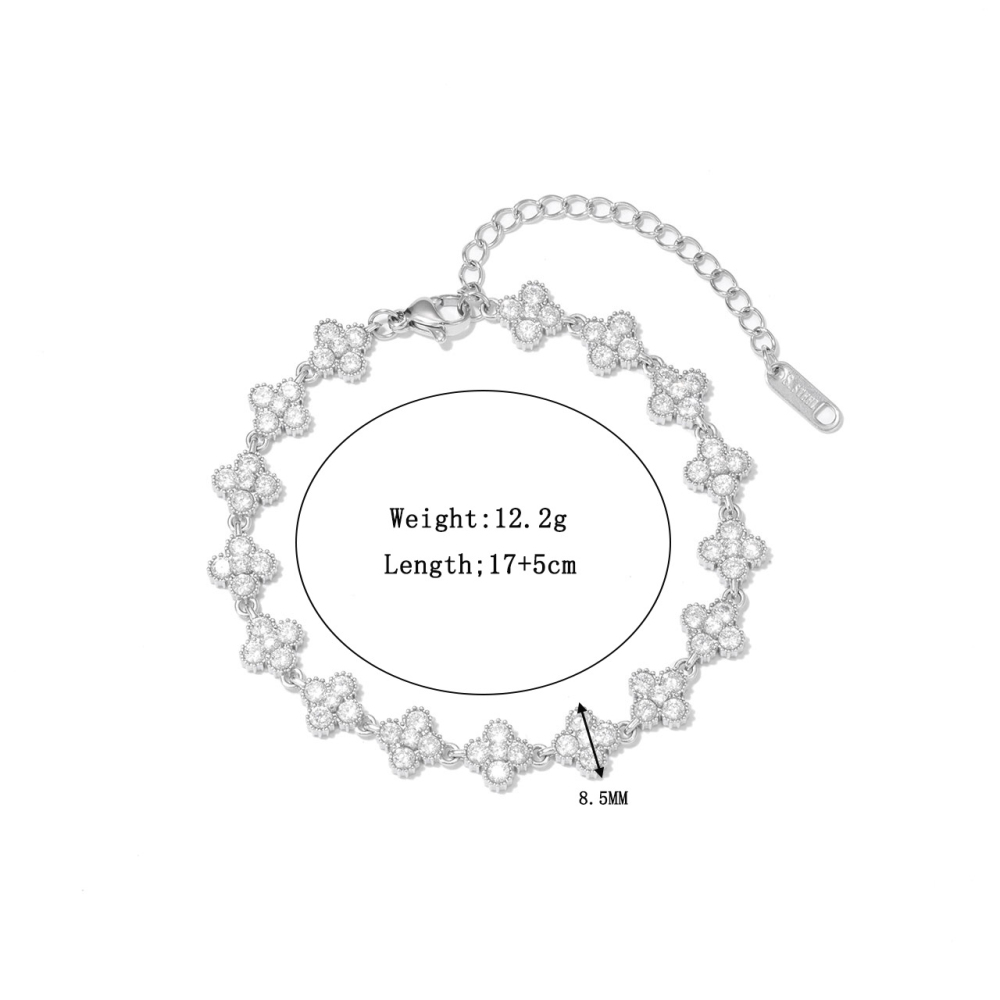 Pave CZ Four-Leaf Clover Bracelet in PVD Stainless Steel 14K Gold