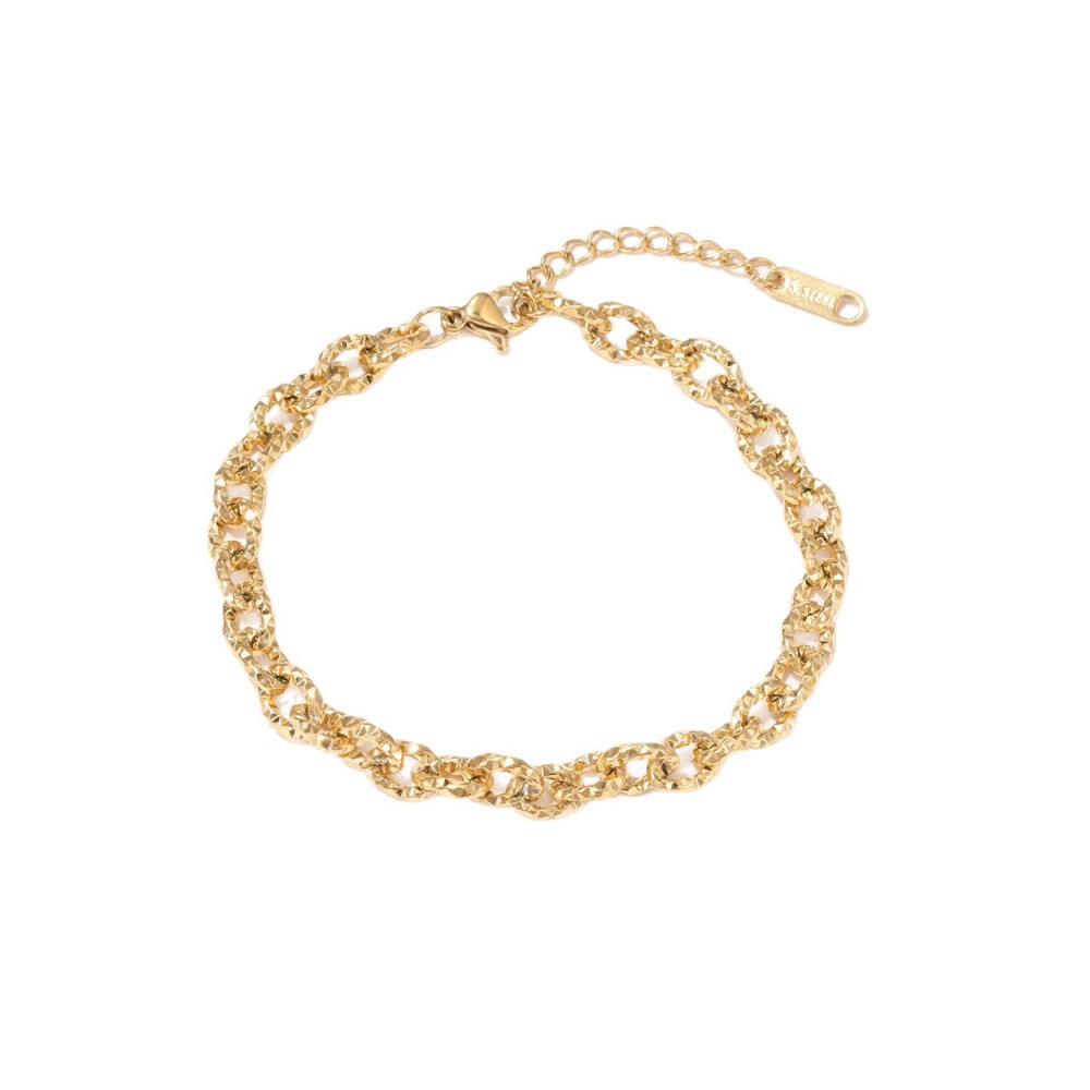 Textured Link Chain Bracelet in PVD Stainless Steel 14K Gold