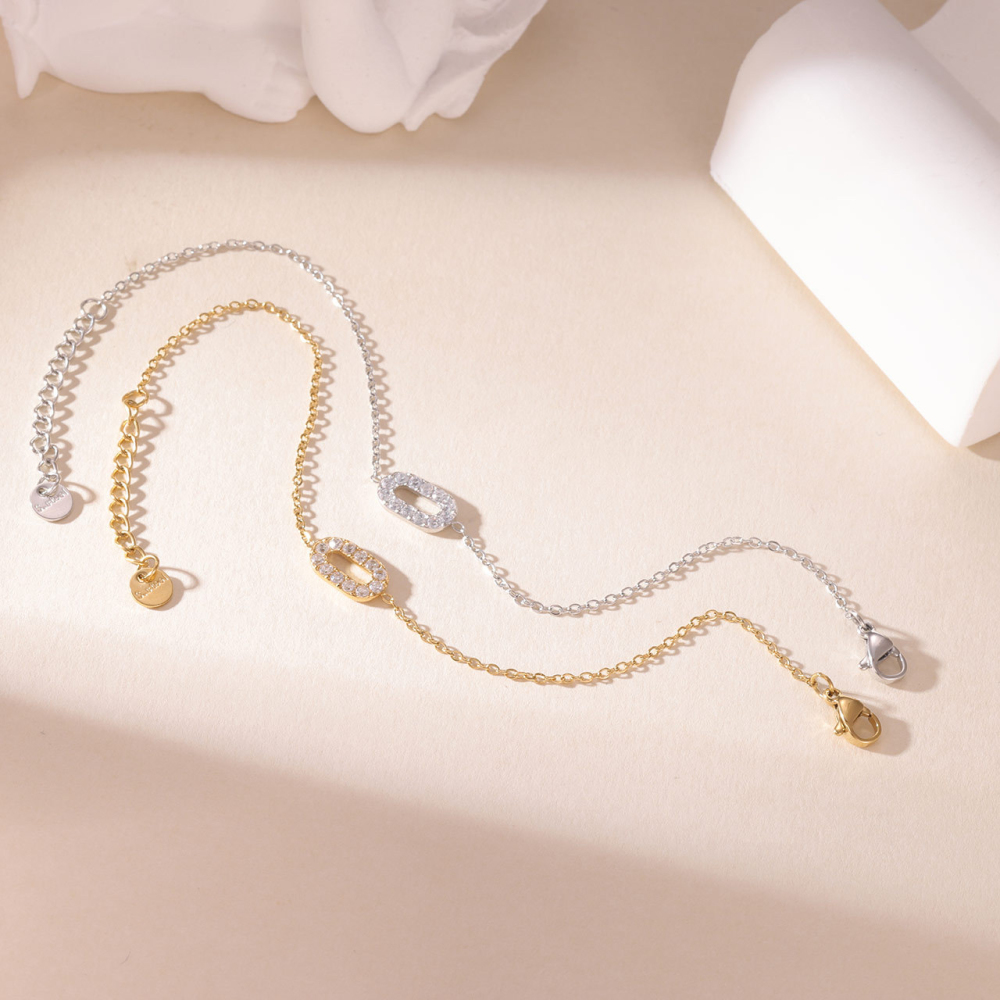 Pave CZ Capsule Charm Cable Chain Bracelet in PVD Stainless Steel 14K Gold