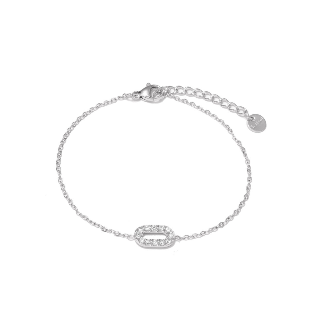 Pave CZ Capsule Charm Cable Chain Bracelet in PVD Stainless Steel 14K Gold