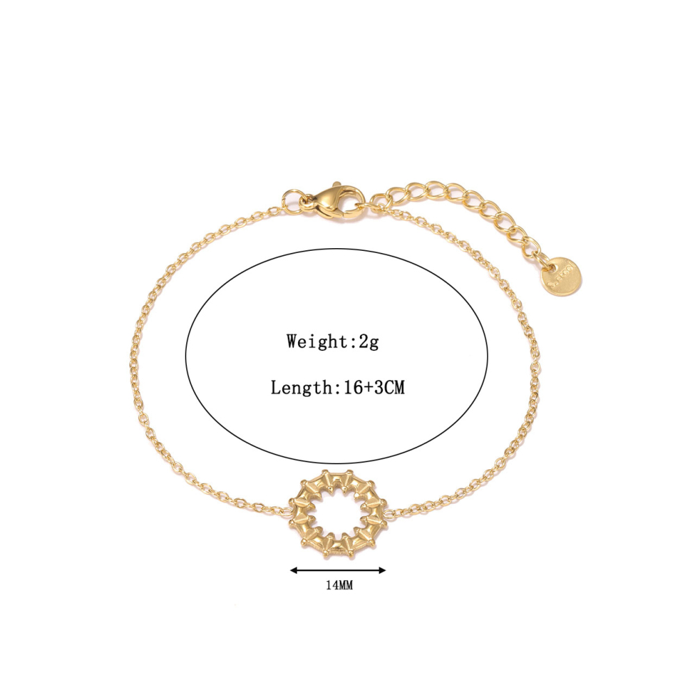 Geometric Sunburst Open Circle Bracelet in PVD Stainless Steel 14K Gold