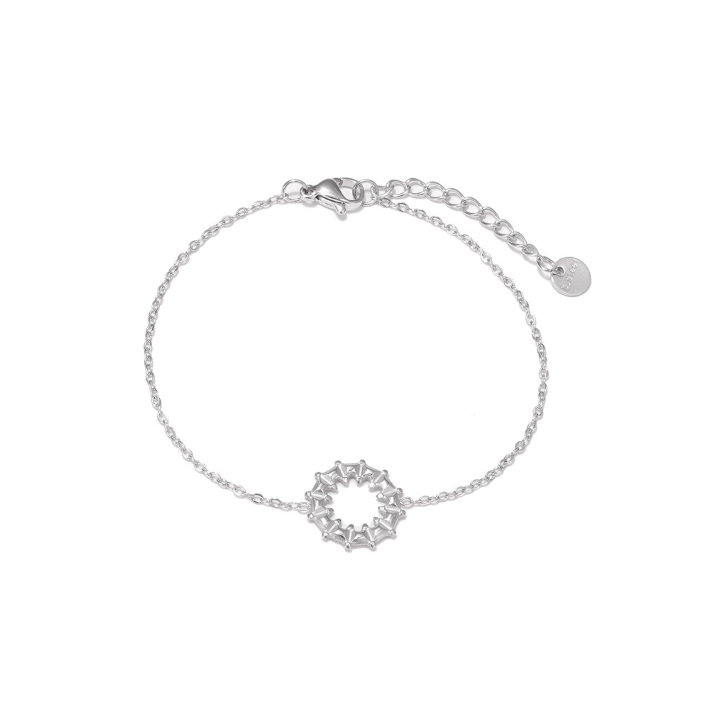 Geometric Sunburst Open Circle Bracelet in PVD Stainless Steel 14K Gold