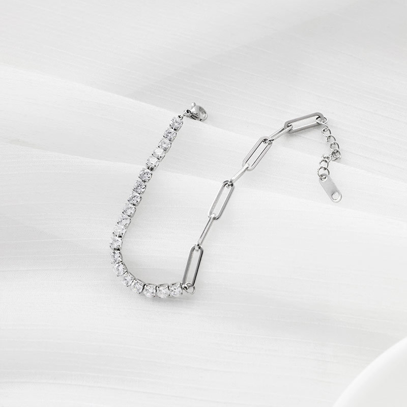 Half Tennis Half Paperclip Chain Bracelet in PVD Stainless Steel