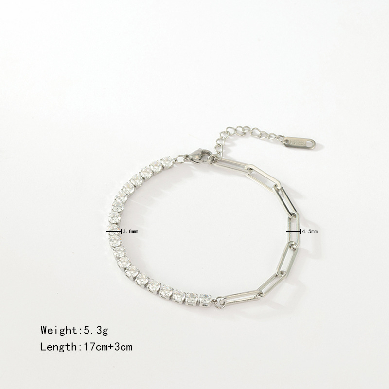 Half Tennis Half Paperclip Chain Bracelet in PVD Stainless Steel