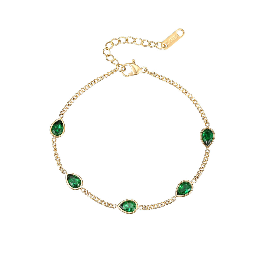 Multicolor Pear-Cut CZ Station Bracelet in PVD Stainless Steel 14K Gold