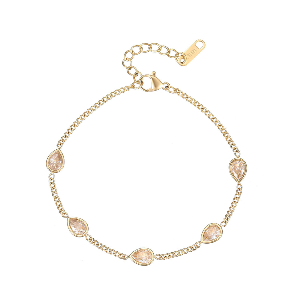 Multicolor Pear-Cut CZ Station Bracelet in PVD Stainless Steel 14K Gold