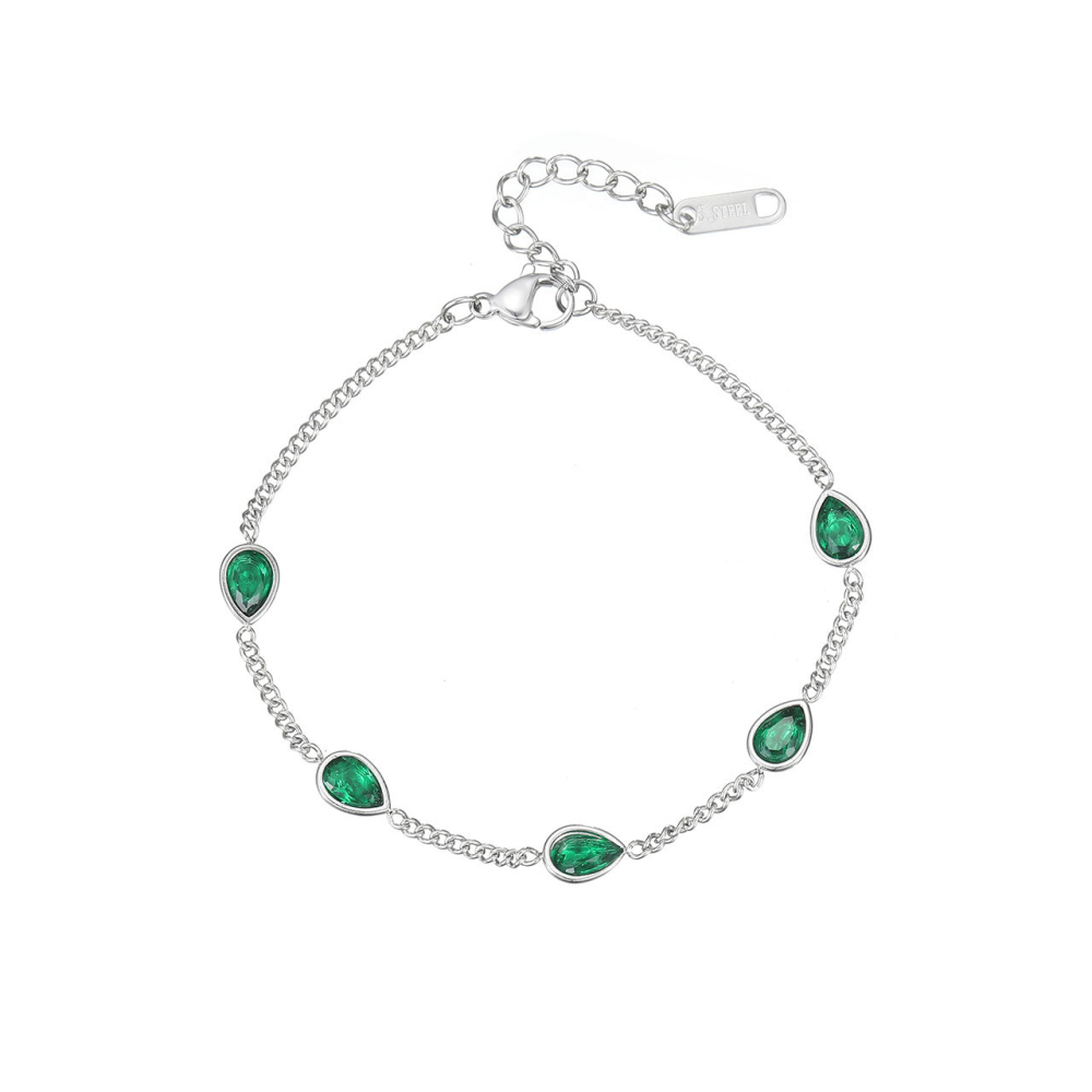 Multicolor Pear-Cut CZ Station Bracelet in PVD Stainless Steel 14K Gold