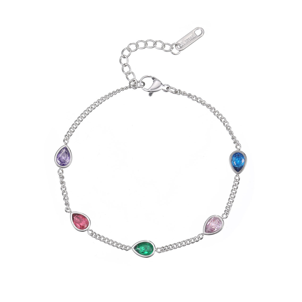 Multicolor Pear-Cut CZ Station Bracelet in PVD Stainless Steel 14K Gold