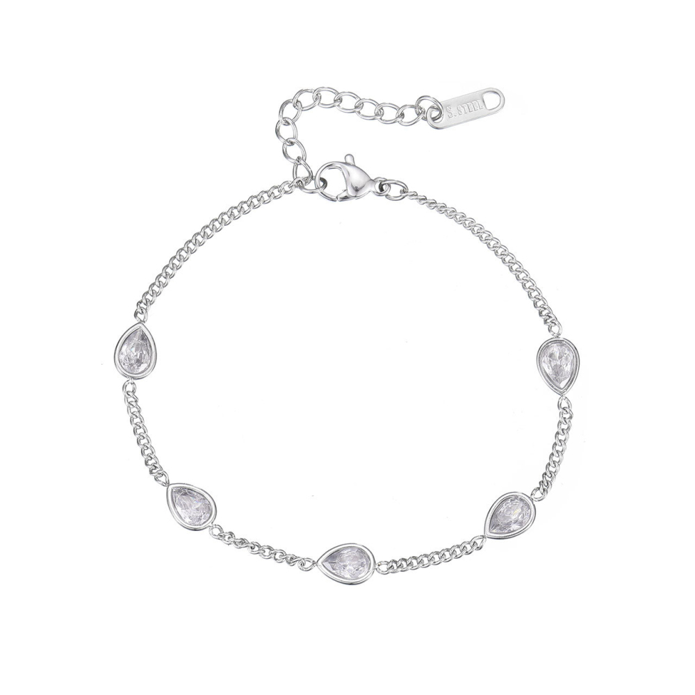 Multicolor Pear-Cut CZ Station Bracelet in PVD Stainless Steel 14K Gold
