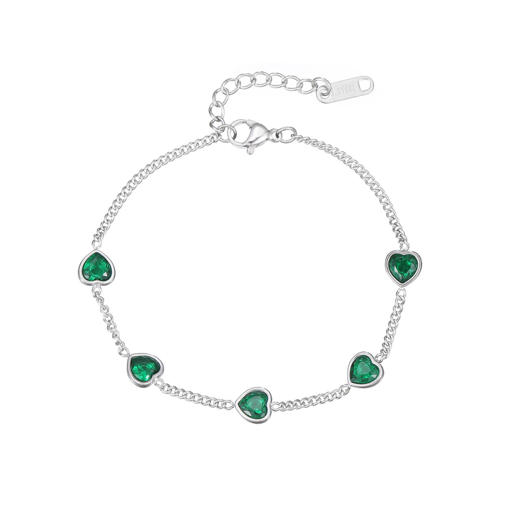 Multicolor Heart-Cut CZ Station Bracelet in PVD Stainless Steel 14K Gold