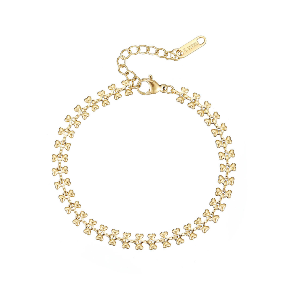 Linked Heart Motif Chain Bracelet in PVD Stainless Steel 14K Gold