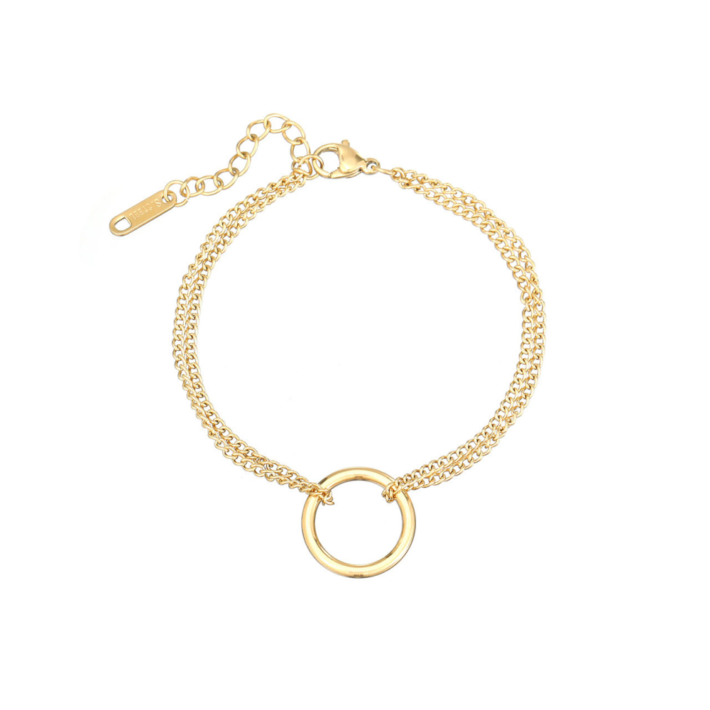 Double Chain Circle Ring Bracelet in PVD Stainless Steel 14K Gold