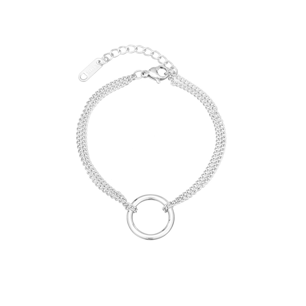 Double Chain Circle Ring Bracelet in PVD Stainless Steel 14K Gold