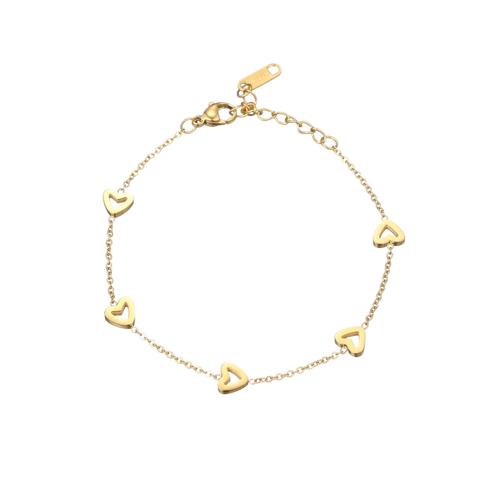 Open Heart Station Bracelet in PVD Stainless Steel 14K Gold