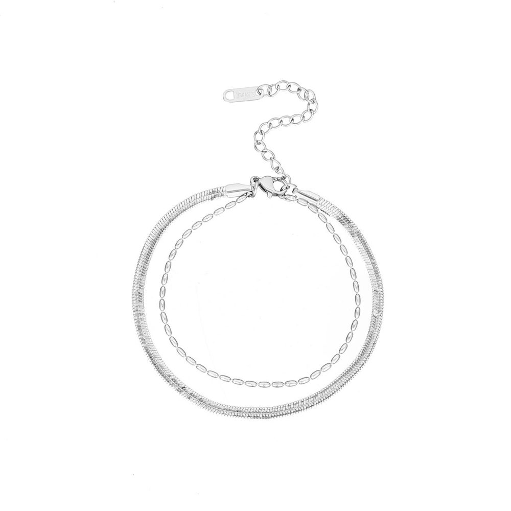 Double Layer Snake and Oval Link Bracelet in PVD Stainless Steel 14K Gold