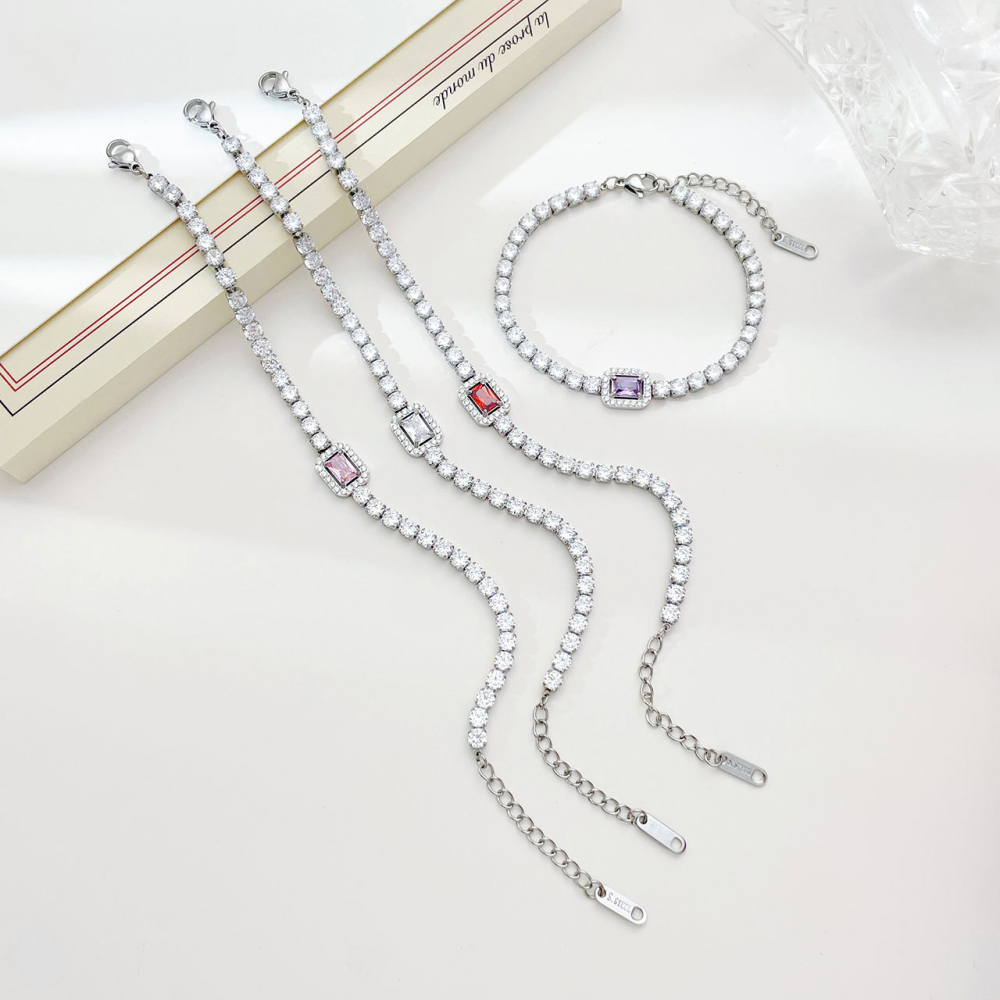 Halo Set Color Center Tennis Bracelet in PVD Stainless Steel