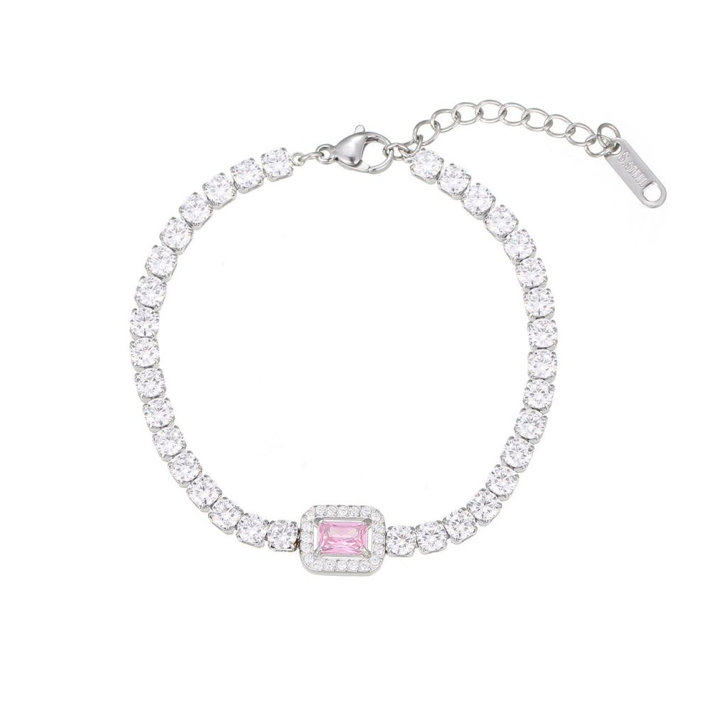 Halo Set Color Center Tennis Bracelet in PVD Stainless Steel