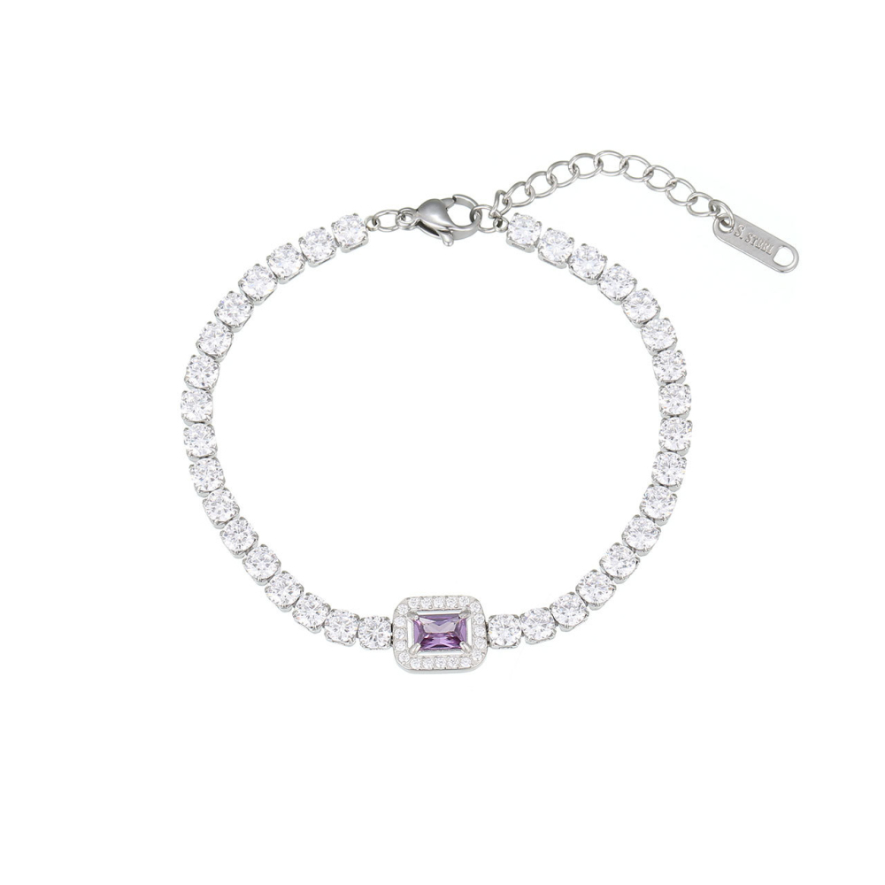Halo Set Color Center Tennis Bracelet in PVD Stainless Steel