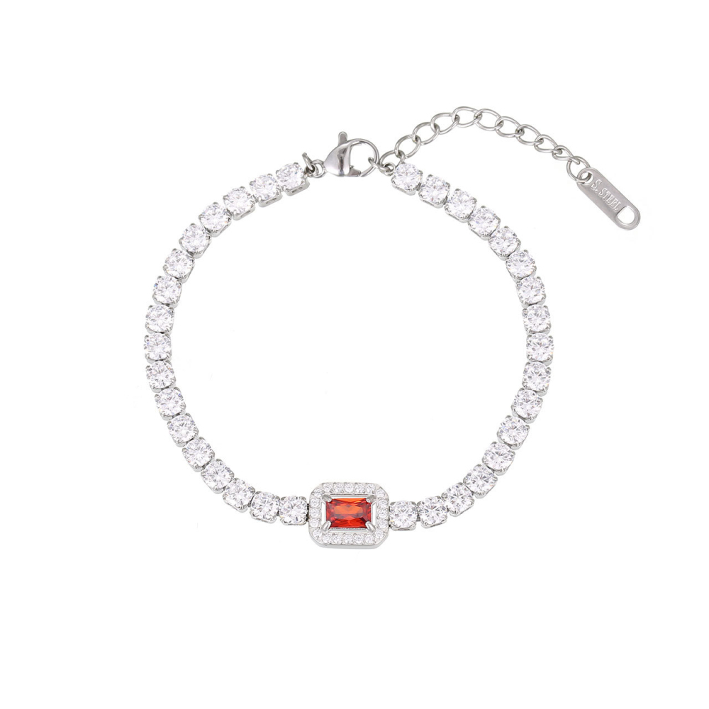 Halo Set Color Center Tennis Bracelet in PVD Stainless Steel