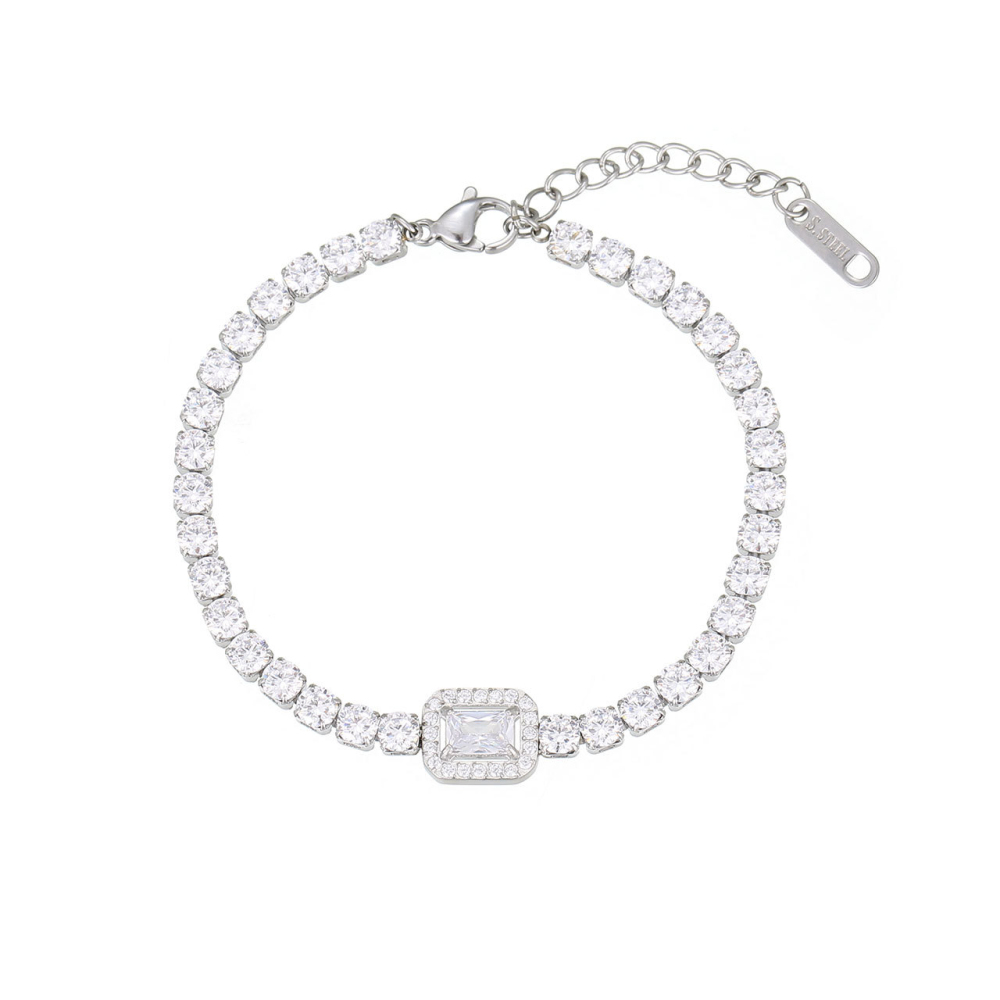 Halo Set Color Center Tennis Bracelet in PVD Stainless Steel
