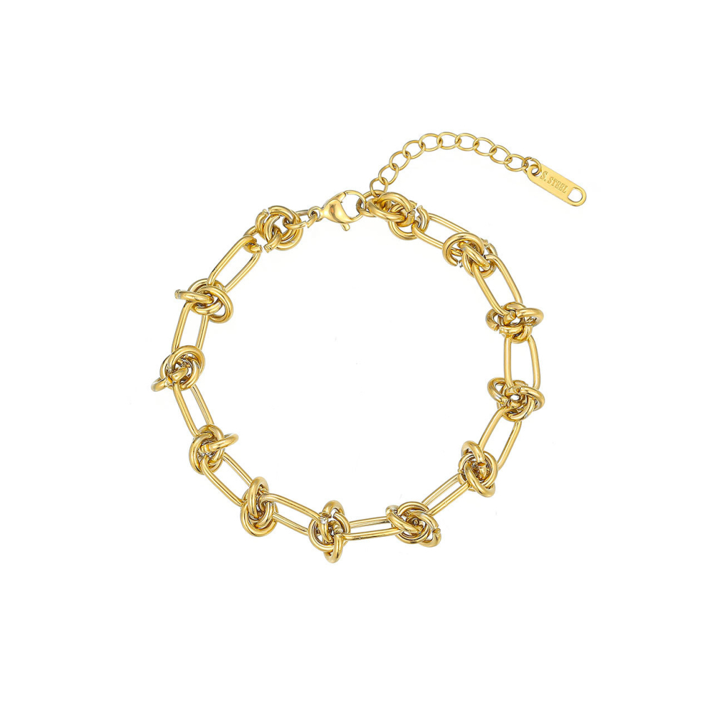 Interlocking Knot and Paperclip Chain Bracelet in PVD Stainless Steel 14K Gold
