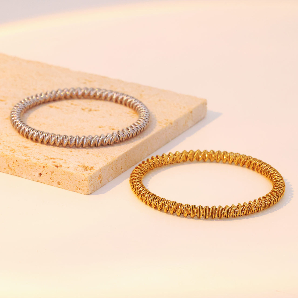 Textured Coil Bangle in PVD Stainless Steel 14K Gold