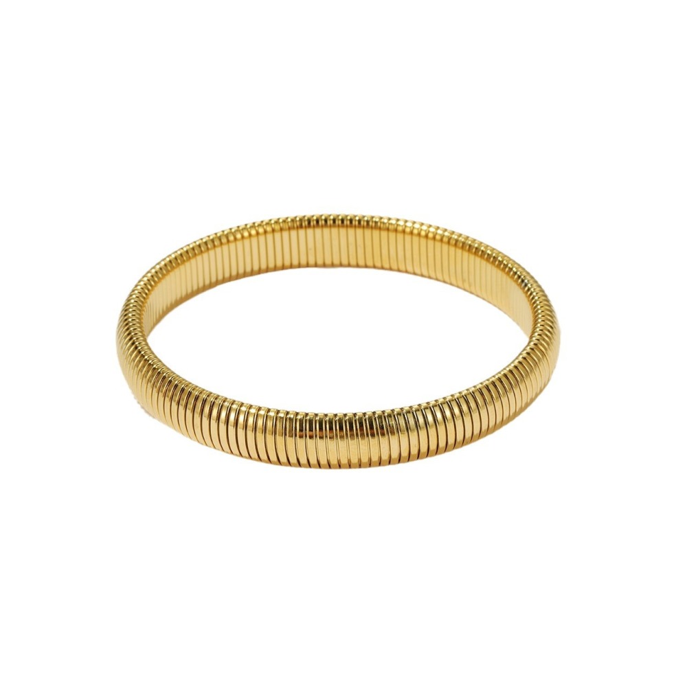 Ribbed Fluted Bangle in PVD Stainless Steel 14K Gold