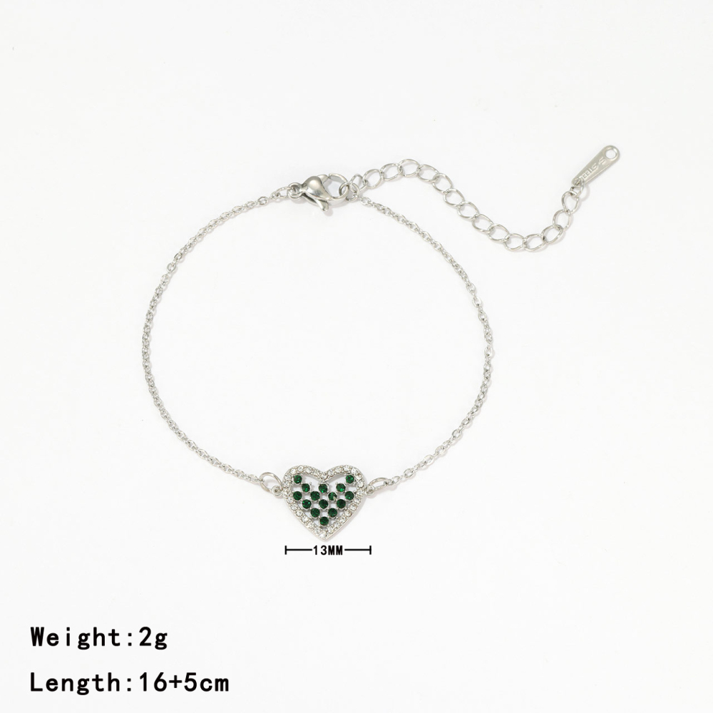 Pave CZ Heart Charm Bracelet in PVD Stainless Steel 14k Gold