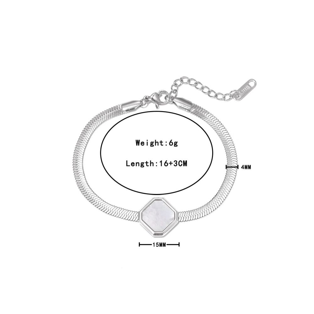 Hexagon Shell Pearl Snake Chain Bracelet in PVD Stainless Steel 14K Gold