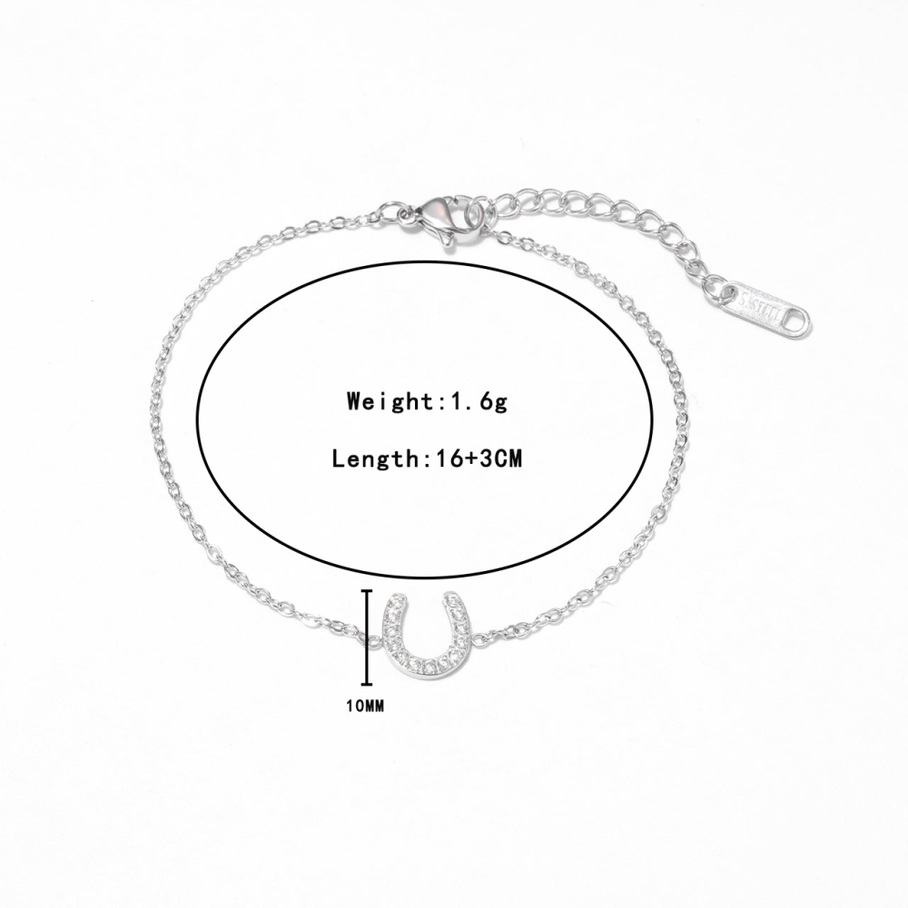 Pave CZ Horseshoe Charm Bracelet in PVD Stainless Steel 14K Gold