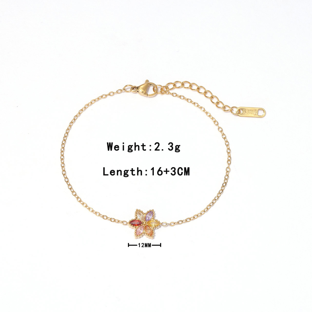 Marquise CZ Flower Charm Bracelet in PVD Stainless Steel 14K Gold