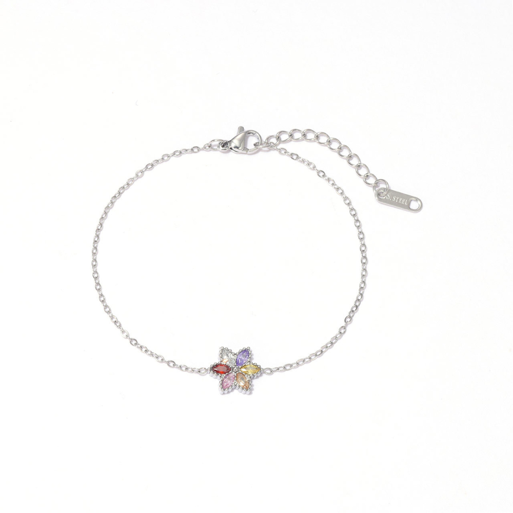 Marquise CZ Flower Charm Bracelet in PVD Stainless Steel 14K Gold