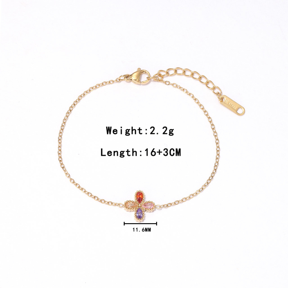Marquise CZ Cross Charm Bracelet in PVD Stainless Steel 14K Gold