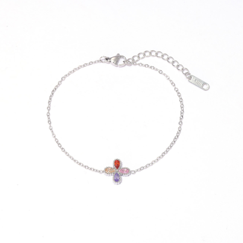 Marquise CZ Cross Charm Bracelet in PVD Stainless Steel 14K Gold