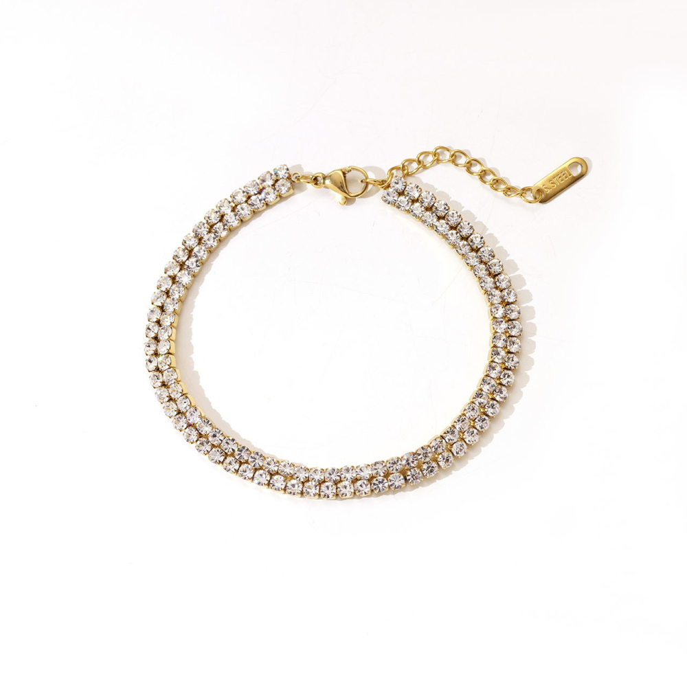 Double Row Pave CZ Tennis Bracelet in PVD Stainless Steel 14K Gold