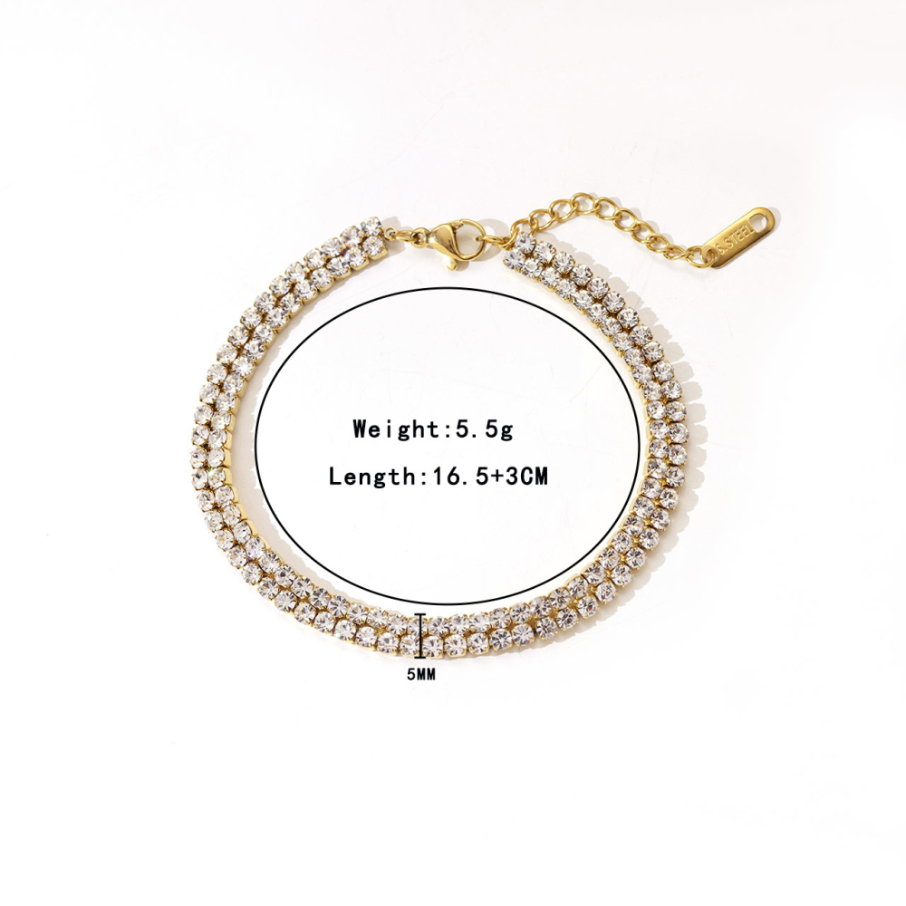 Double Row Pave CZ Tennis Bracelet in PVD Stainless Steel 14K Gold