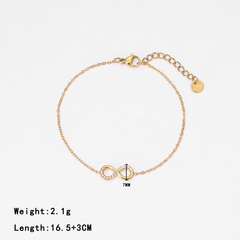 Pave CZ Infinity Charm Bracelet in PVD Stainless Steel 14K Gold