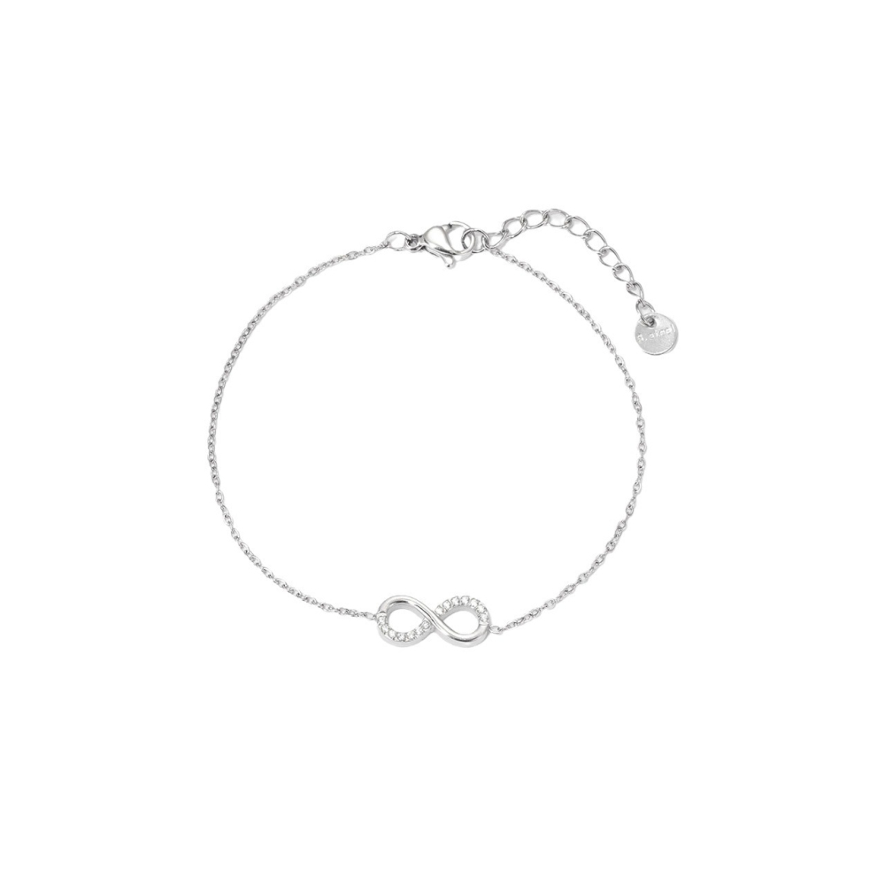 Pave CZ Infinity Charm Bracelet in PVD Stainless Steel 14K Gold