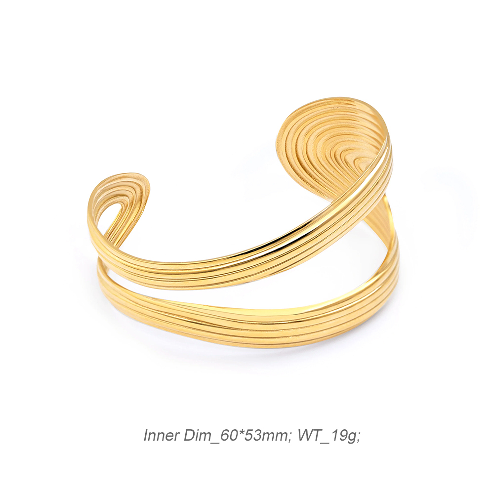 Organic Sea Wave Stainless Steel Cuff Bracelet In 18k PVD-coating