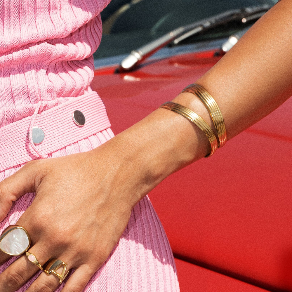 Organic Sea Wave Stainless Steel Cuff Bracelet In 18k PVD-coating
