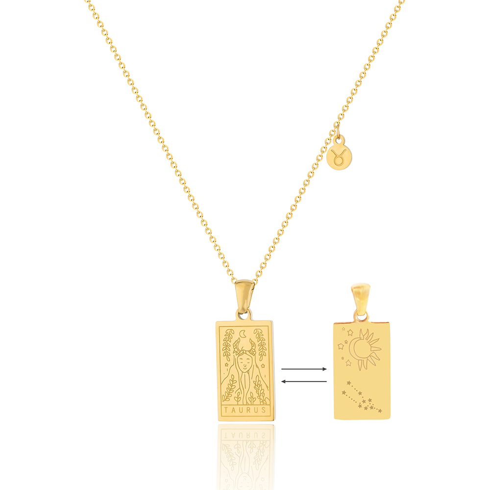 Astrology Tag Zodiac Card Necklace In PVD-coated Stainless Steel