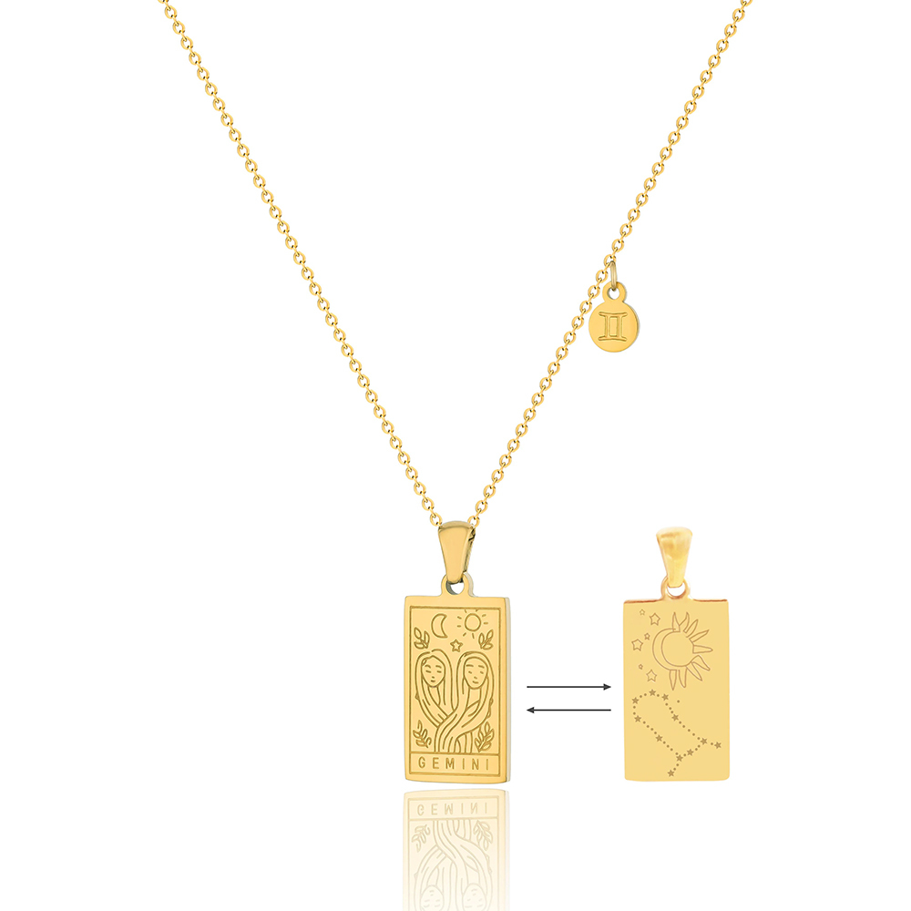 Astrology Tag Zodiac Card Necklace In PVD-coated Stainless Steel