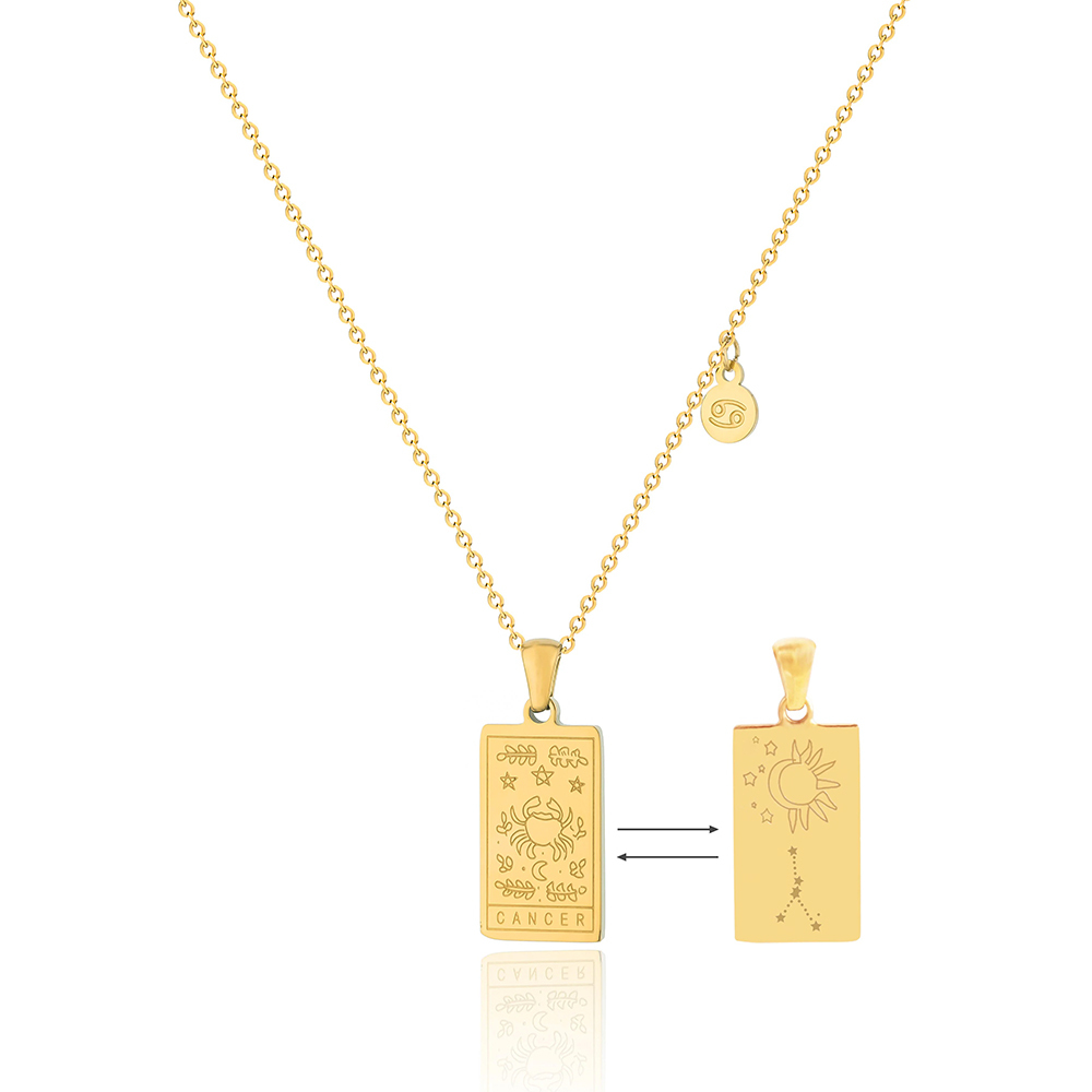 Astrology Tag Zodiac Card Necklace In PVD-coated Stainless Steel