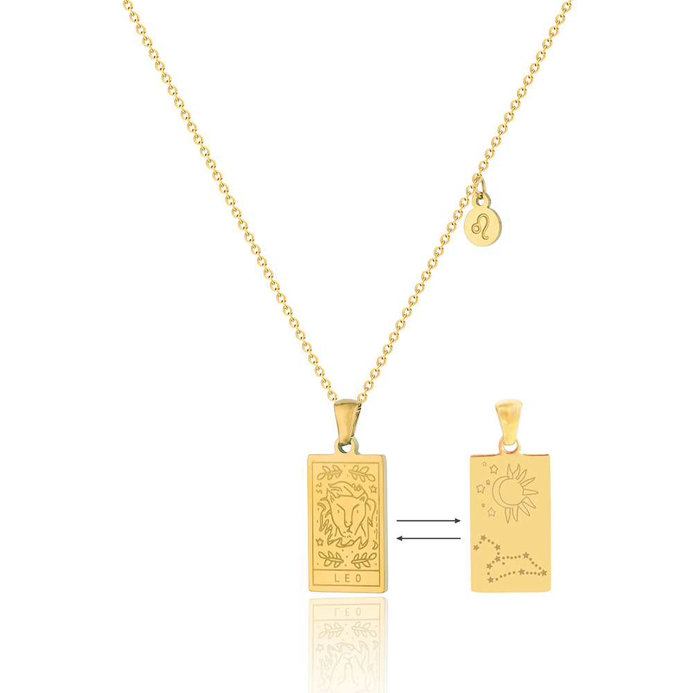 Astrology Tag Zodiac Card Necklace In PVD-coated Stainless Steel