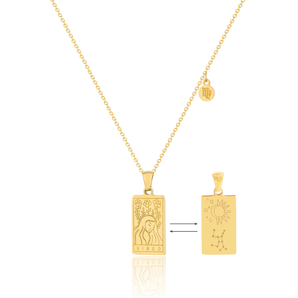 Astrology Tag Zodiac Card Necklace In PVD-coated Stainless Steel