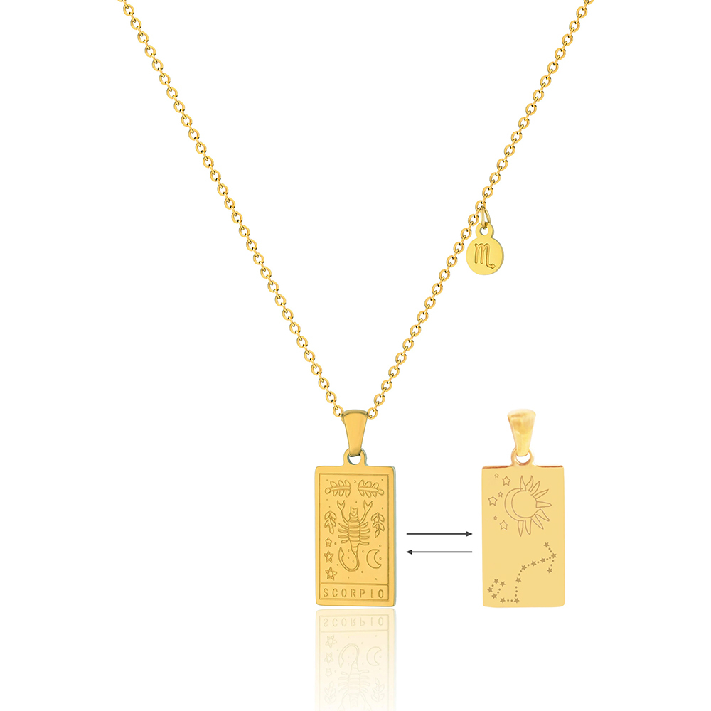 Astrology Tag Zodiac Card Necklace In PVD-coated Stainless Steel