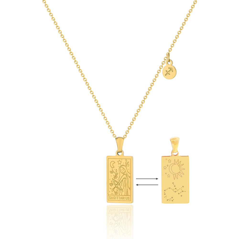 Astrology Tag Zodiac Card Necklace In PVD-coated Stainless Steel