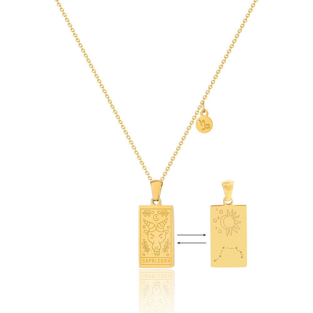 Astrology Tag Zodiac Card Necklace In PVD-coated Stainless Steel